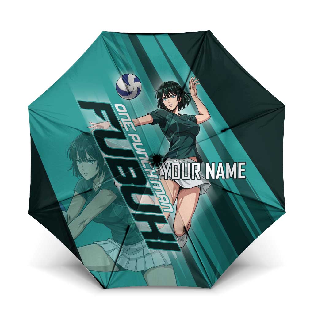 Personalized Fubuki Volleyball Design Umbrella with Teal Athletic Theme and Dynamic Action Pose