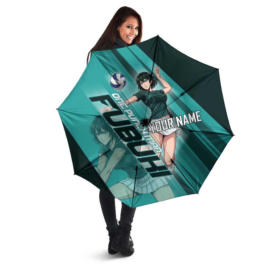 Personalized Fubuki Volleyball Design Umbrella with Teal Athletic Theme and Dynamic Action Pose
