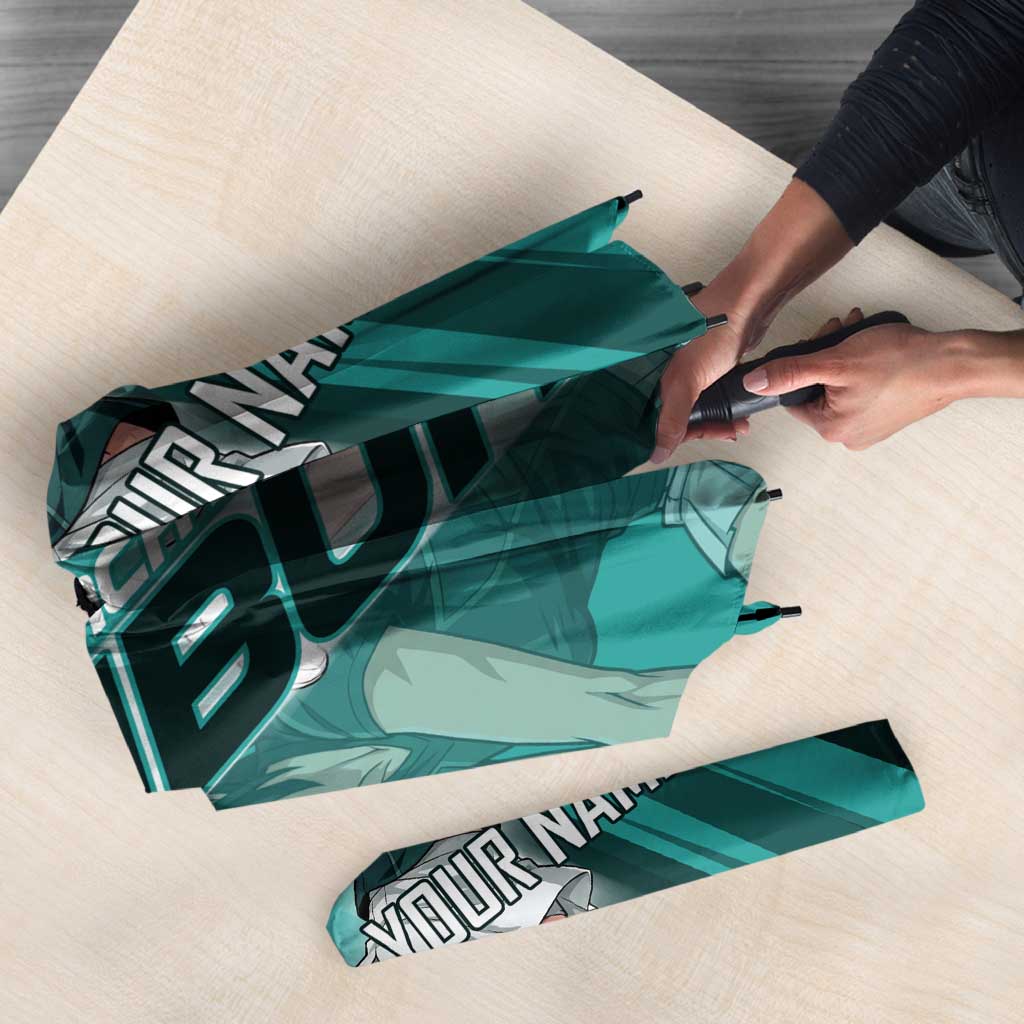 Personalized Fubuki Volleyball Design Umbrella with Teal Athletic Theme and Dynamic Action Pose