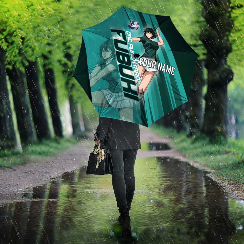 Personalized Fubuki Volleyball Design Umbrella with Teal Athletic Theme and Dynamic Action Pose