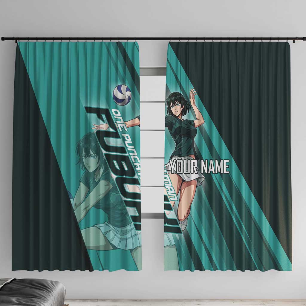 Personalized Fubuki Volleyball Design Window Curtain with Teal Athletic Theme and Dynamic Action Pose