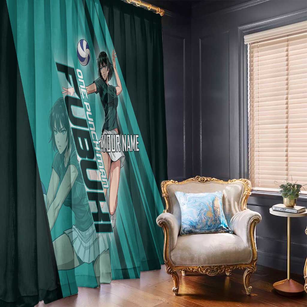 Personalized Fubuki Volleyball Design Window Curtain with Teal Athletic Theme and Dynamic Action Pose