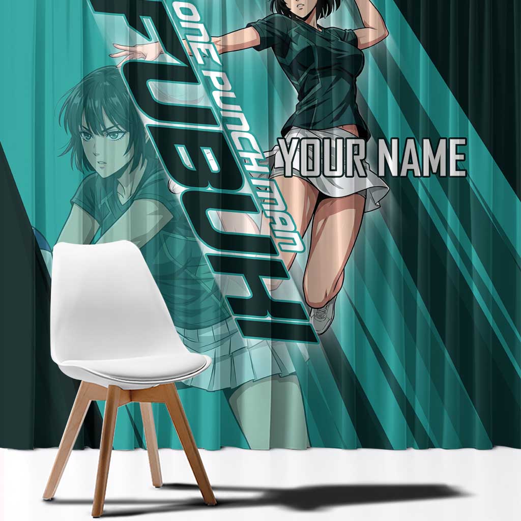 Personalized Fubuki Volleyball Design Window Curtain with Teal Athletic Theme and Dynamic Action Pose
