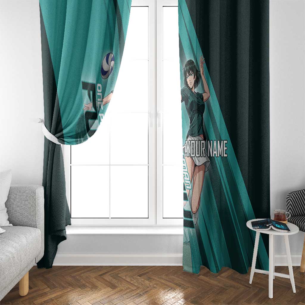 Personalized Fubuki Volleyball Design Window Curtain with Teal Athletic Theme and Dynamic Action Pose