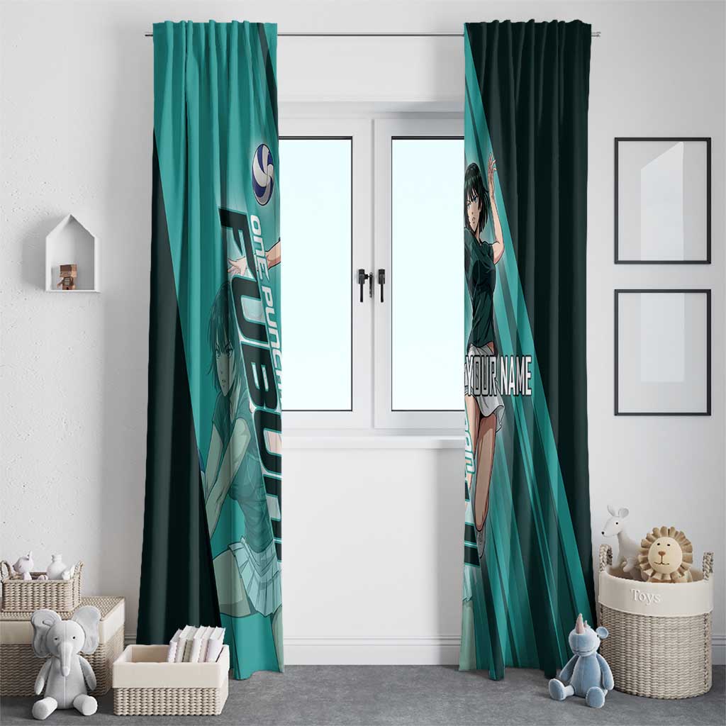 Personalized Fubuki Volleyball Design Window Curtain with Teal Athletic Theme and Dynamic Action Pose
