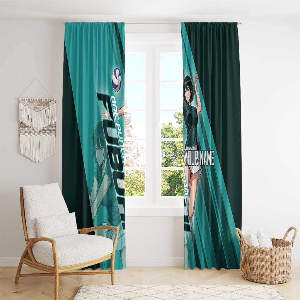 Personalized Fubuki Volleyball Design Window Curtain with Teal Athletic Theme and Dynamic Action Pose