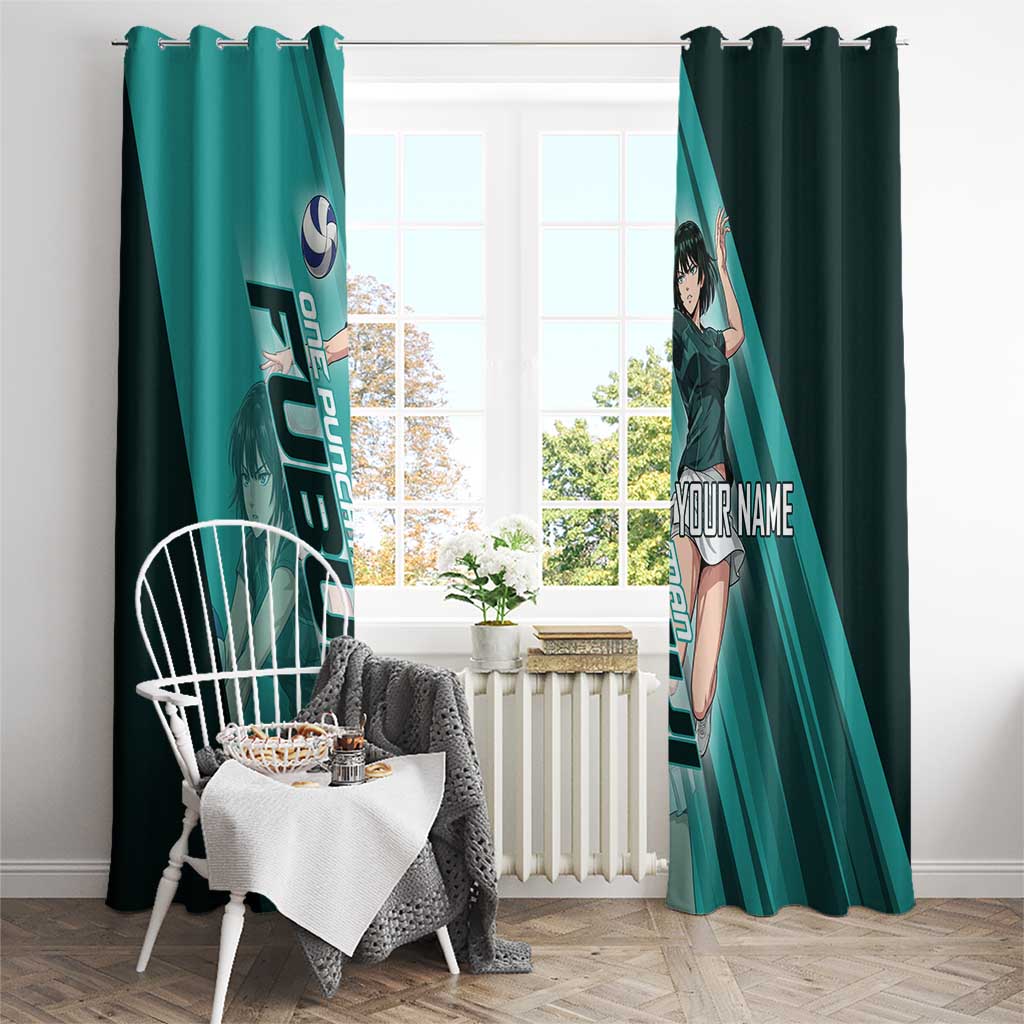 Personalized Fubuki Volleyball Design Window Curtain with Teal Athletic Theme and Dynamic Action Pose