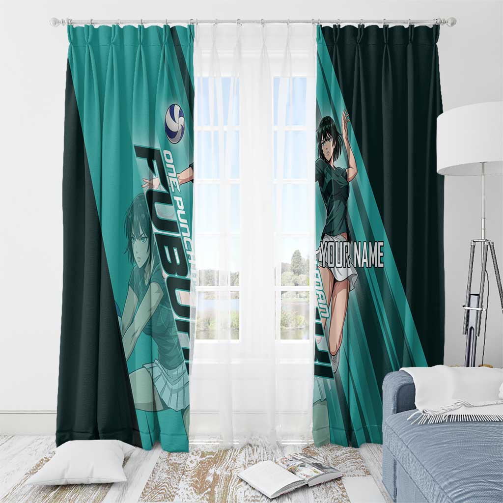 Personalized Fubuki Volleyball Design Window Curtain with Teal Athletic Theme and Dynamic Action Pose
