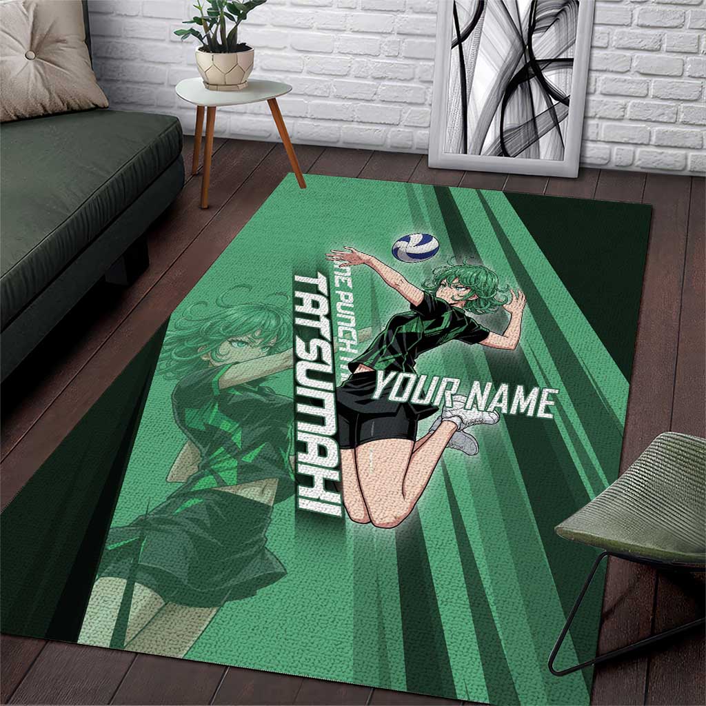 Personalized Tatsumaki Volleyball Design Area Rug with Green Athletic Theme and Energetic Action Pose