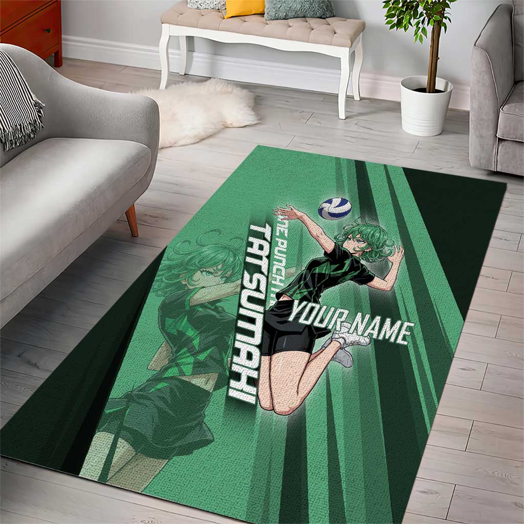 Personalized Tatsumaki Volleyball Design Area Rug with Green Athletic Theme and Energetic Action Pose