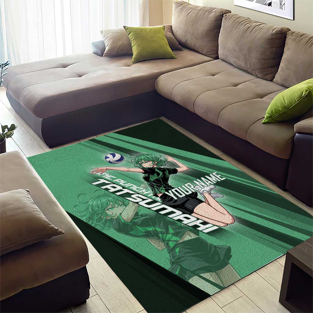 Personalized Tatsumaki Volleyball Design Area Rug with Green Athletic Theme and Energetic Action Pose