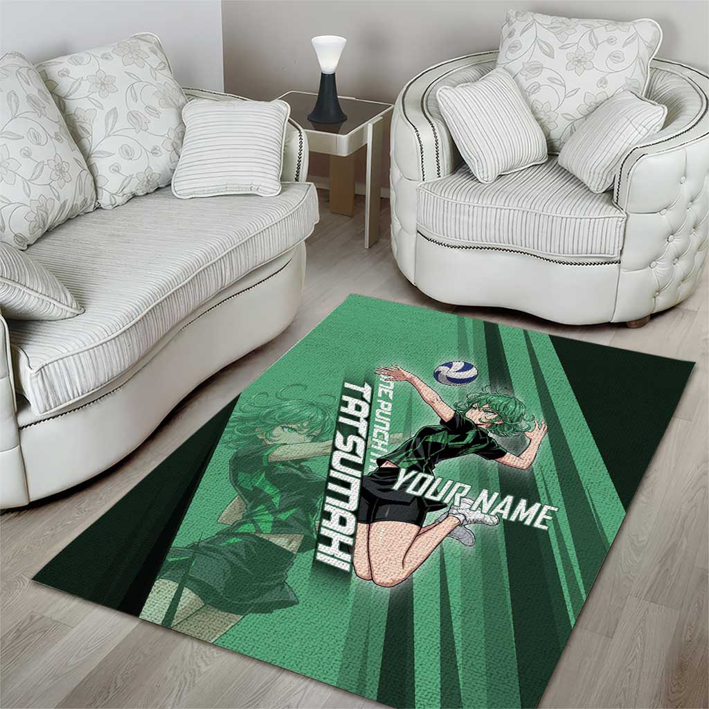Personalized Tatsumaki Volleyball Design Area Rug with Green Athletic Theme and Energetic Action Pose
