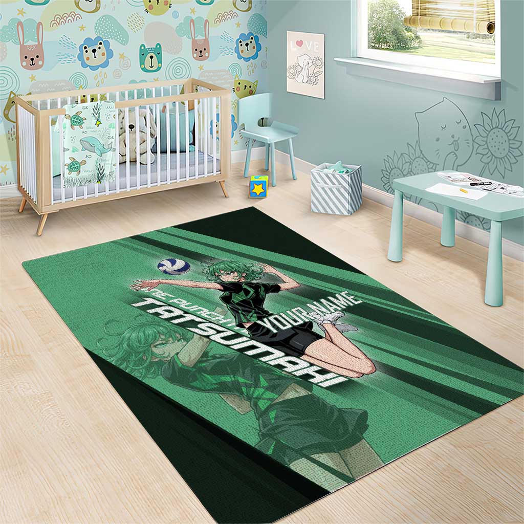 Personalized Tatsumaki Volleyball Design Area Rug with Green Athletic Theme and Energetic Action Pose