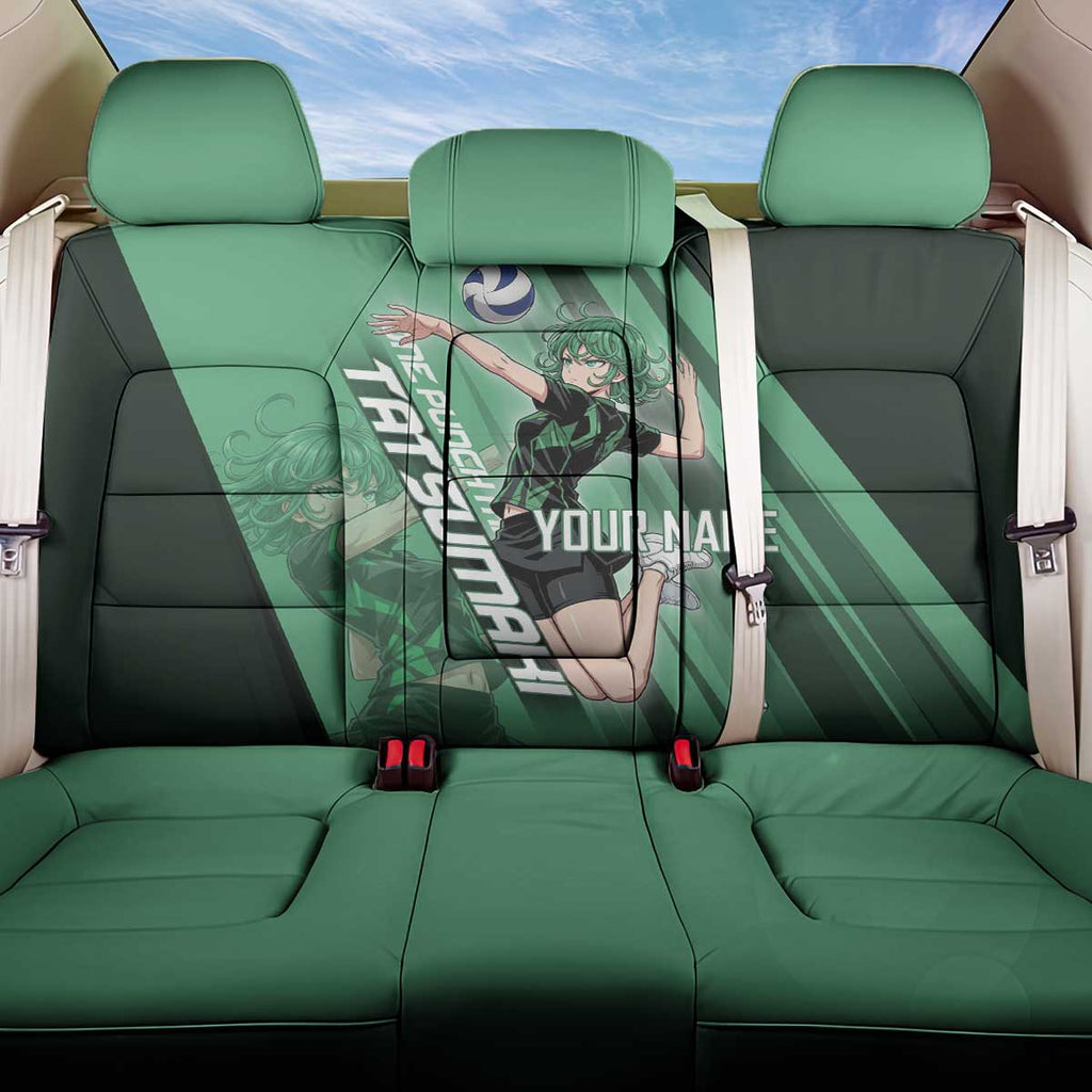Personalized Tatsumaki Volleyball Design Back Car Seat Cover with Green Athletic Theme and Energetic Action Pose