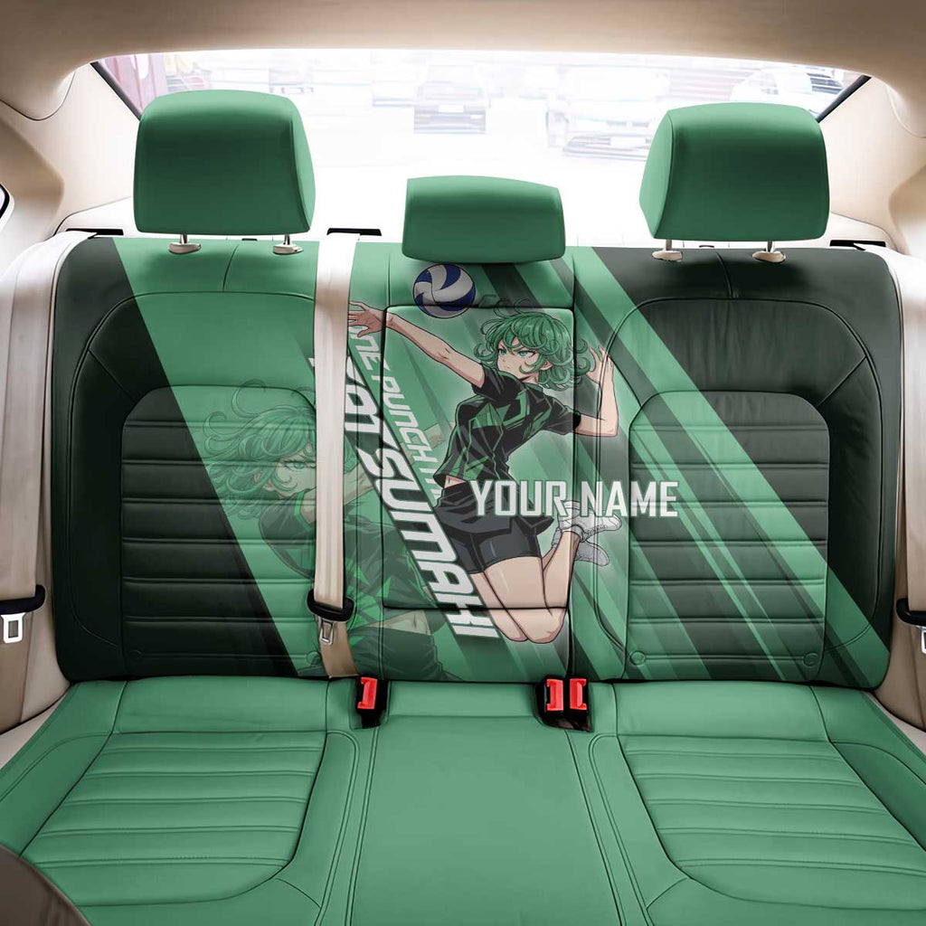 Personalized Tatsumaki Volleyball Design Back Car Seat Cover with Green Athletic Theme and Energetic Action Pose