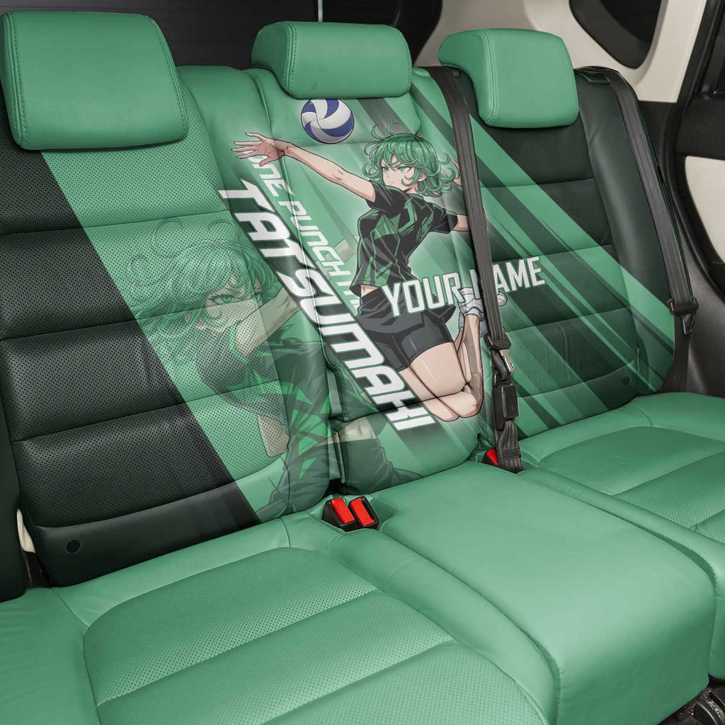 Personalized Tatsumaki Volleyball Design Back Car Seat Cover with Green Athletic Theme and Energetic Action Pose
