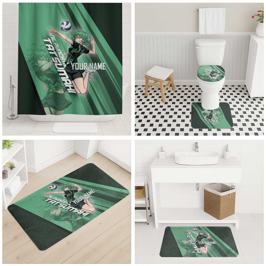 Personalized Tatsumaki Volleyball Design Bathroom Set with Green Athletic Theme and Energetic Action Pose