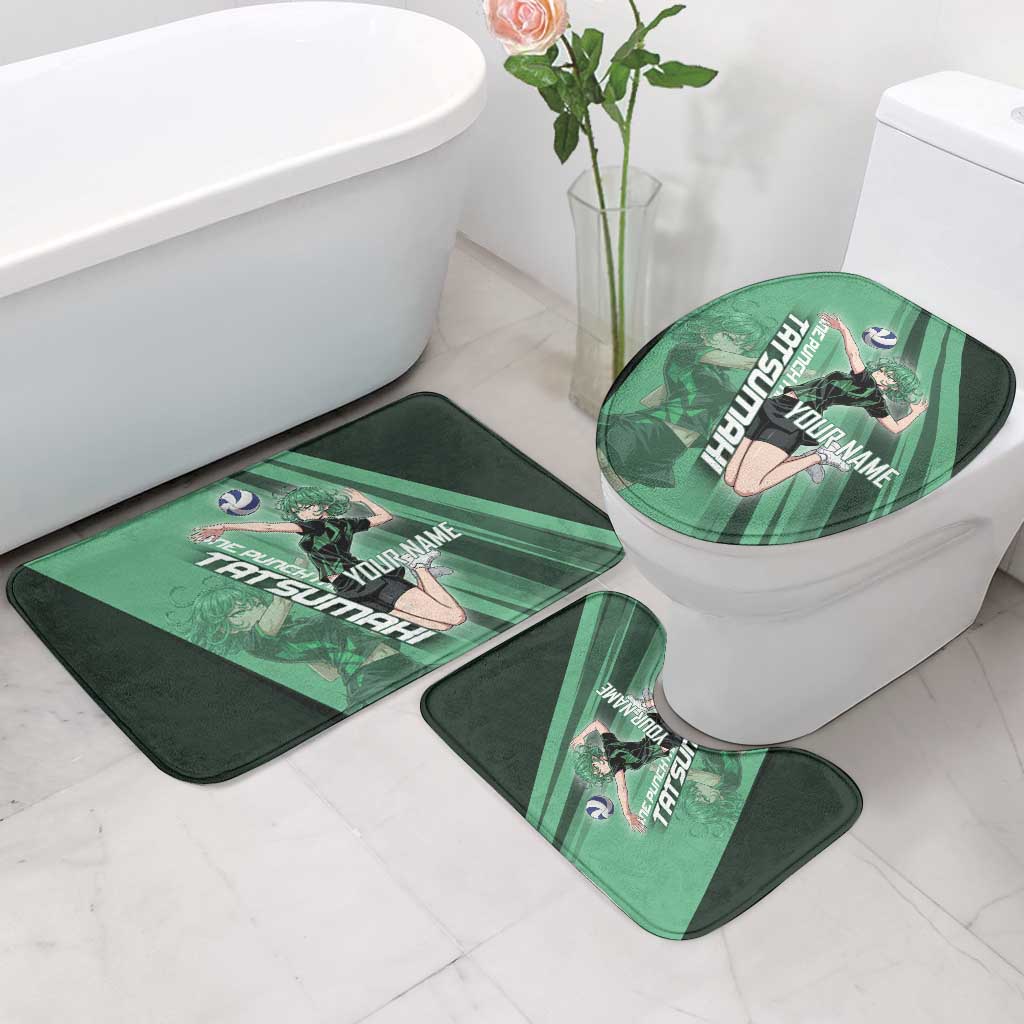 Personalized Tatsumaki Volleyball Design Bathroom Set with Green Athletic Theme and Energetic Action Pose