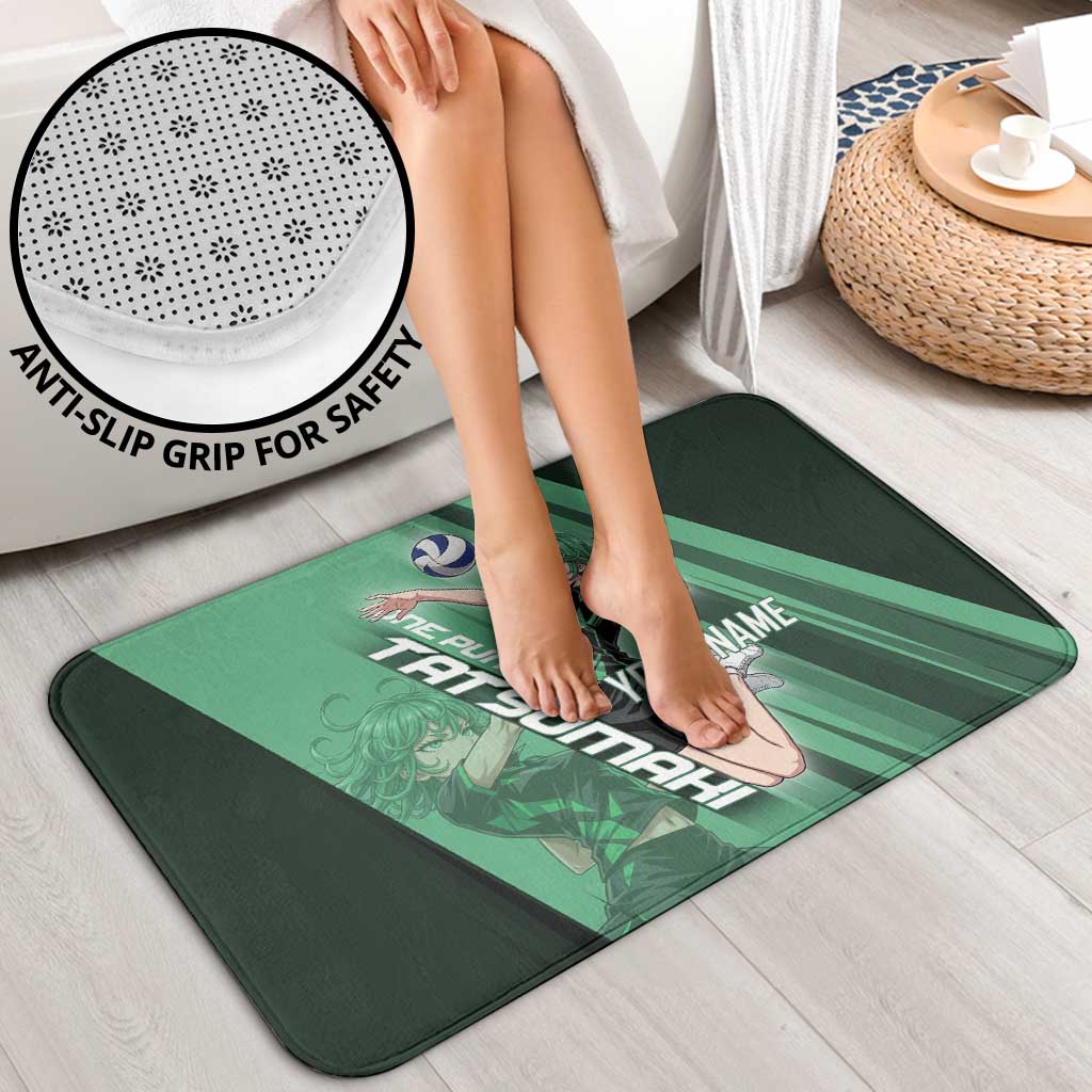 Personalized Tatsumaki Volleyball Design Bathroom Set with Green Athletic Theme and Energetic Action Pose