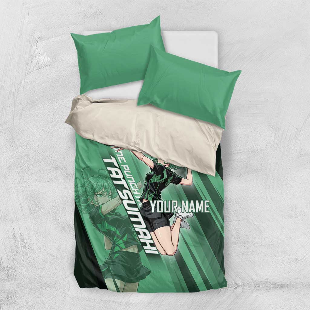 Personalized Tatsumaki Volleyball Design Bedding Set with Green Athletic Theme and Energetic Action Pose