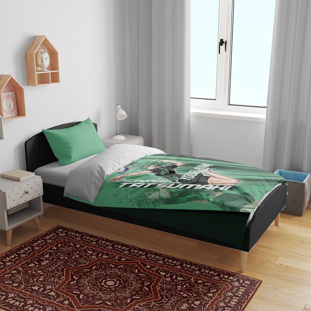 Personalized Tatsumaki Volleyball Design Bedding Set with Green Athletic Theme and Energetic Action Pose