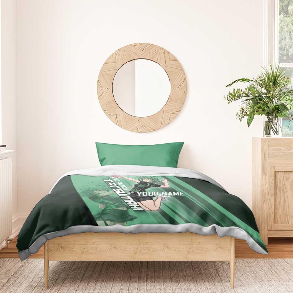Personalized Tatsumaki Volleyball Design Bedding Set with Green Athletic Theme and Energetic Action Pose