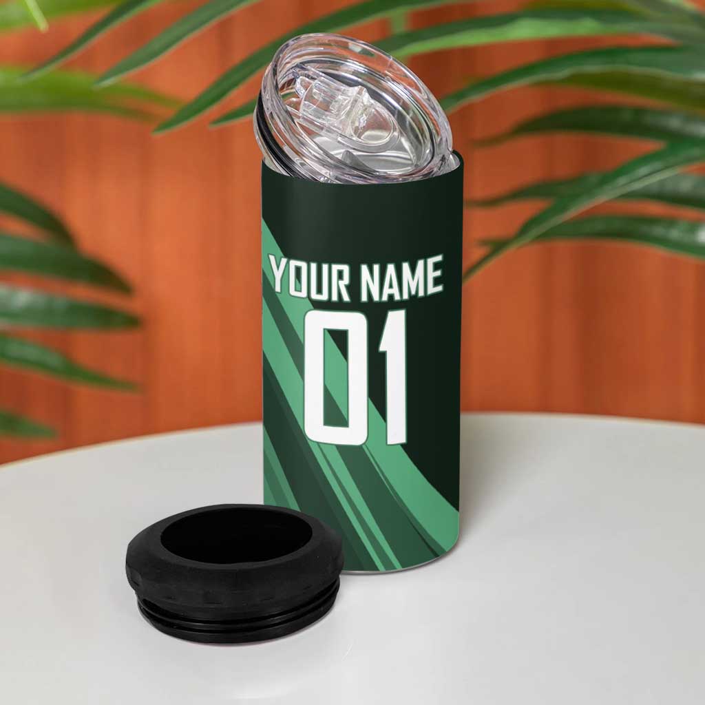 Personalized Tatsumaki Volleyball Design 4 in 1 Can Cooler Tumbler with Green Athletic Theme and Energetic Action Pose