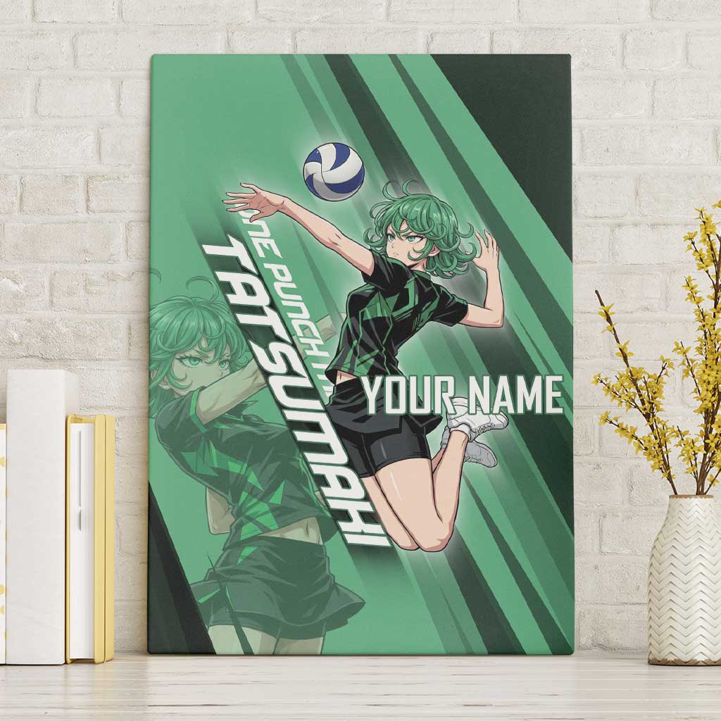 Personalized Tatsumaki Volleyball Design Canvas Wall Art with Green Athletic Theme and Energetic Action Pose