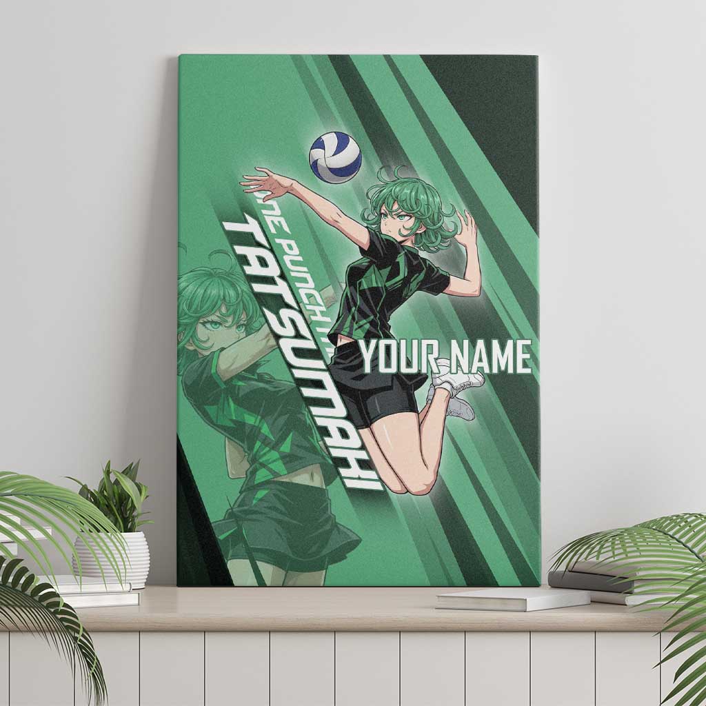 Personalized Tatsumaki Volleyball Design Canvas Wall Art with Green Athletic Theme and Energetic Action Pose