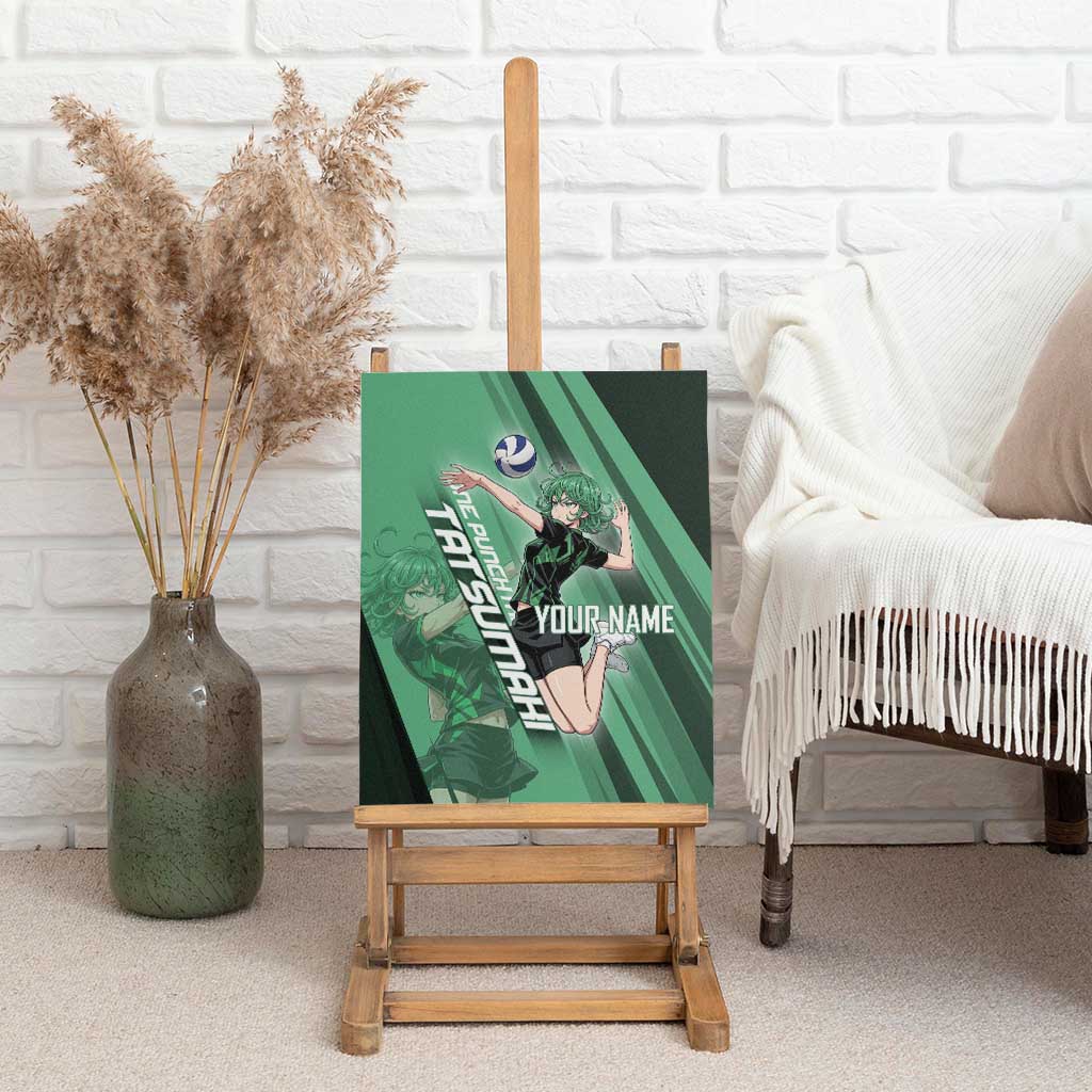 Personalized Tatsumaki Volleyball Design Canvas Wall Art with Green Athletic Theme and Energetic Action Pose