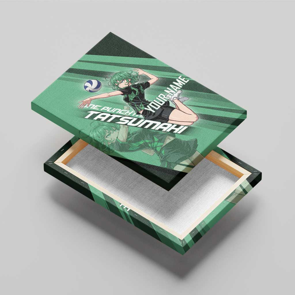 Personalized Tatsumaki Volleyball Design Canvas Wall Art with Green Athletic Theme and Energetic Action Pose