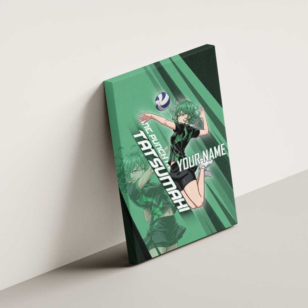 Personalized Tatsumaki Volleyball Design Canvas Wall Art with Green Athletic Theme and Energetic Action Pose