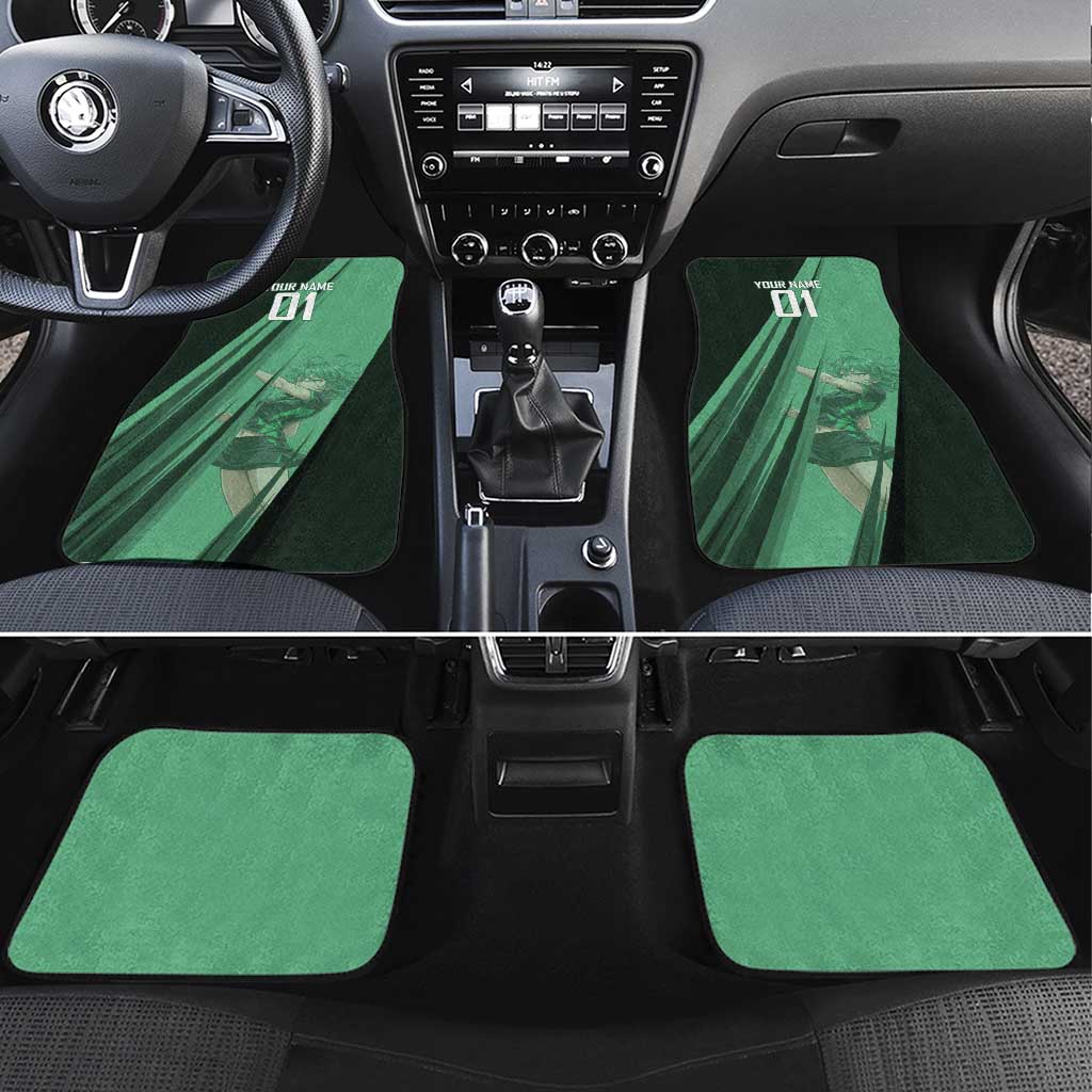 Personalized Tatsumaki Volleyball Design Car Mats with Green Athletic Theme and Energetic Action Pose