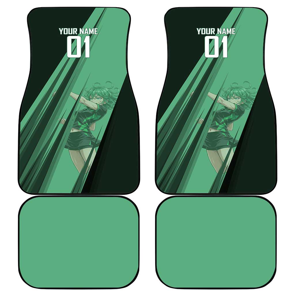 Personalized Tatsumaki Volleyball Design Car Mats with Green Athletic Theme and Energetic Action Pose