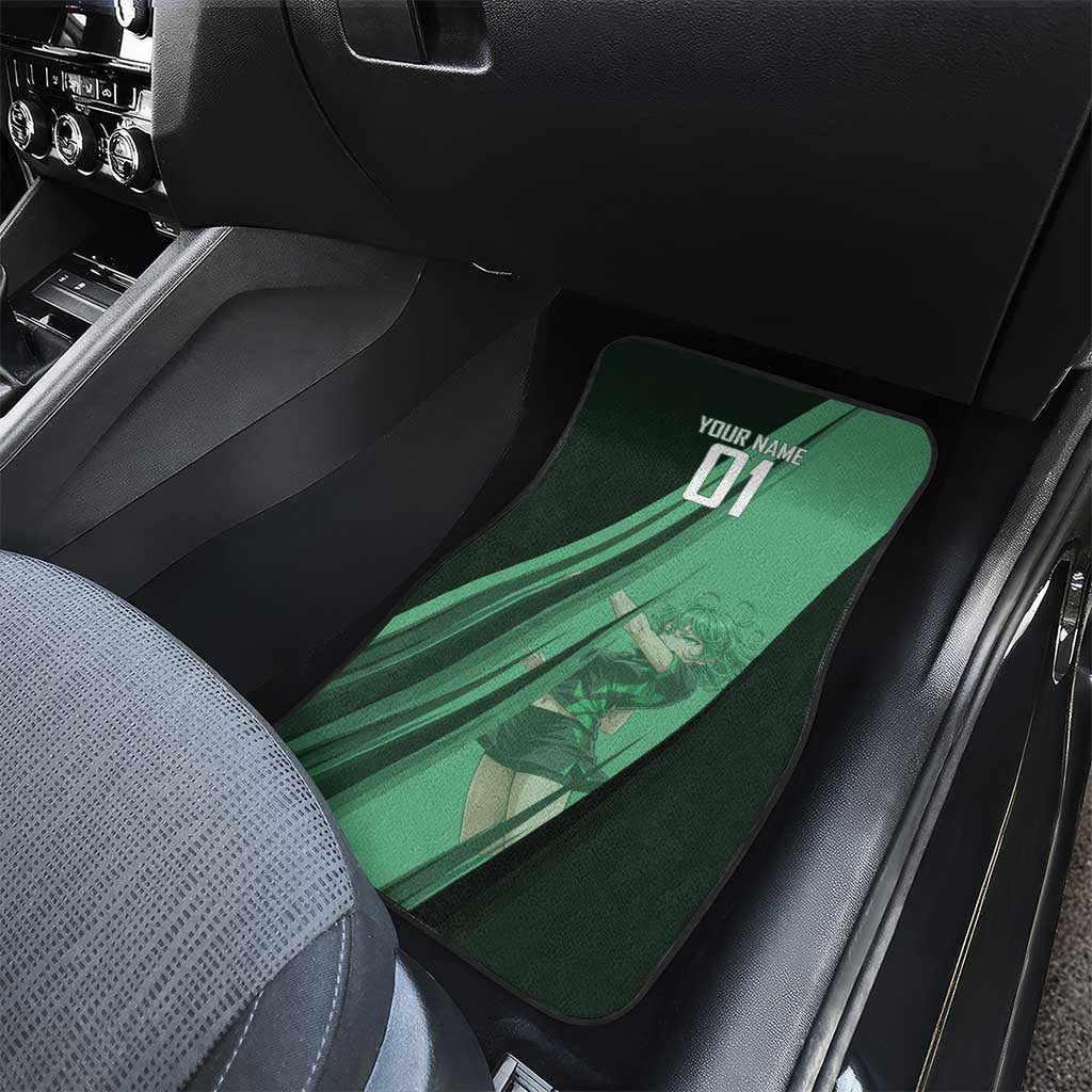 Personalized Tatsumaki Volleyball Design Car Mats with Green Athletic Theme and Energetic Action Pose