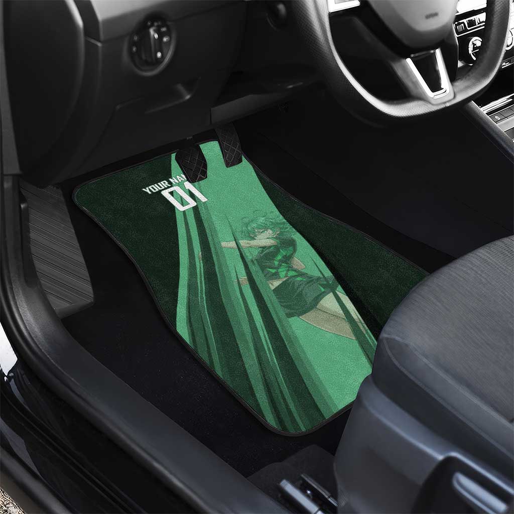 Personalized Tatsumaki Volleyball Design Car Mats with Green Athletic Theme and Energetic Action Pose
