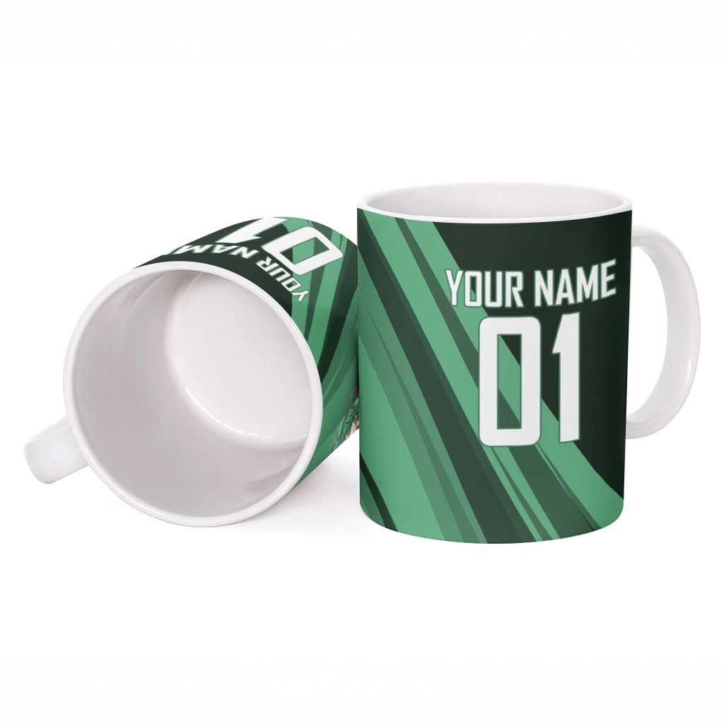 Personalized Tatsumaki Volleyball Design Ceramic Mug with Green Athletic Theme and Energetic Action Pose