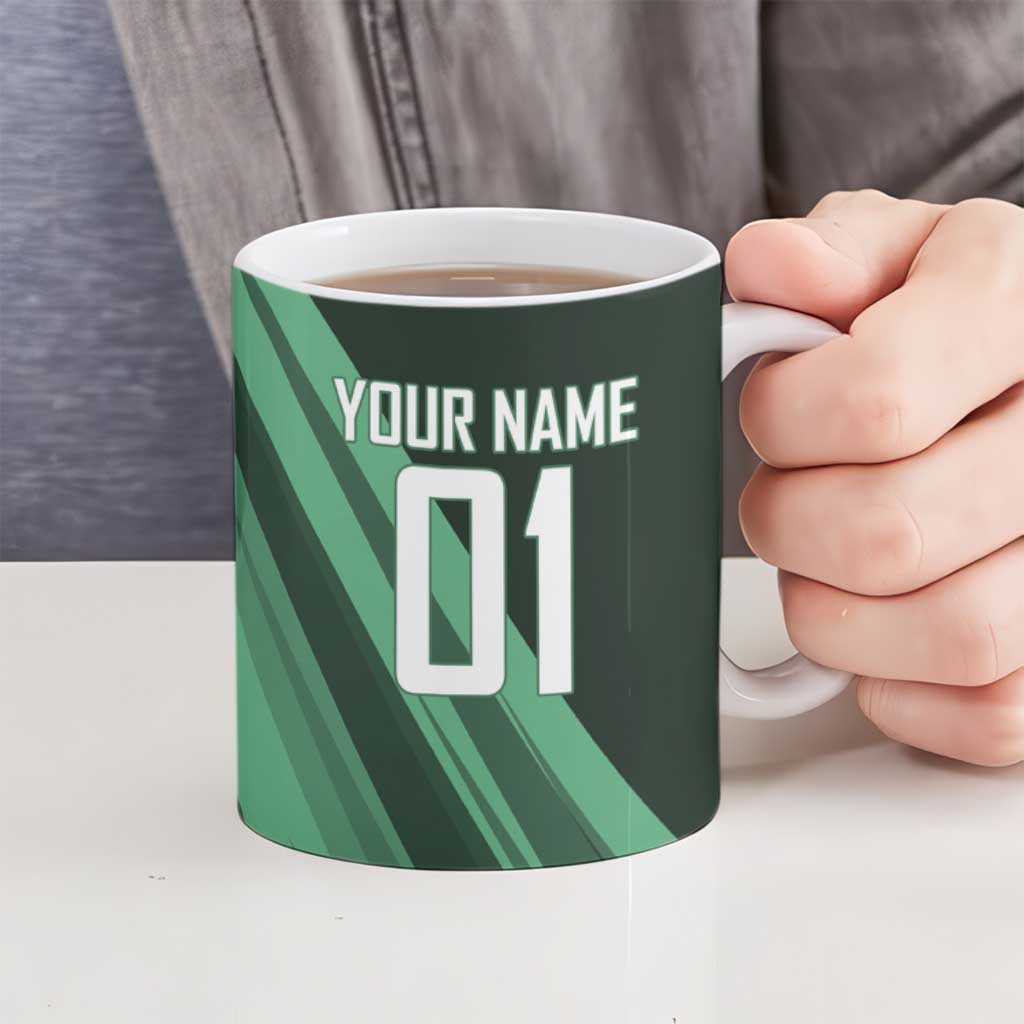 Personalized Tatsumaki Volleyball Design Ceramic Mug with Green Athletic Theme and Energetic Action Pose