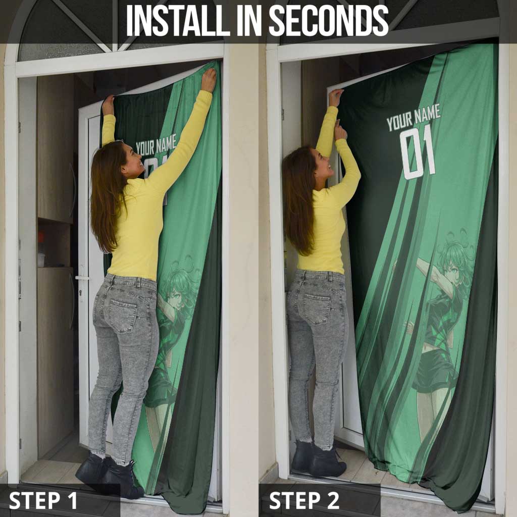 Personalized Tatsumaki Volleyball Design Door Cover with Green Athletic Theme and Energetic Action Pose
