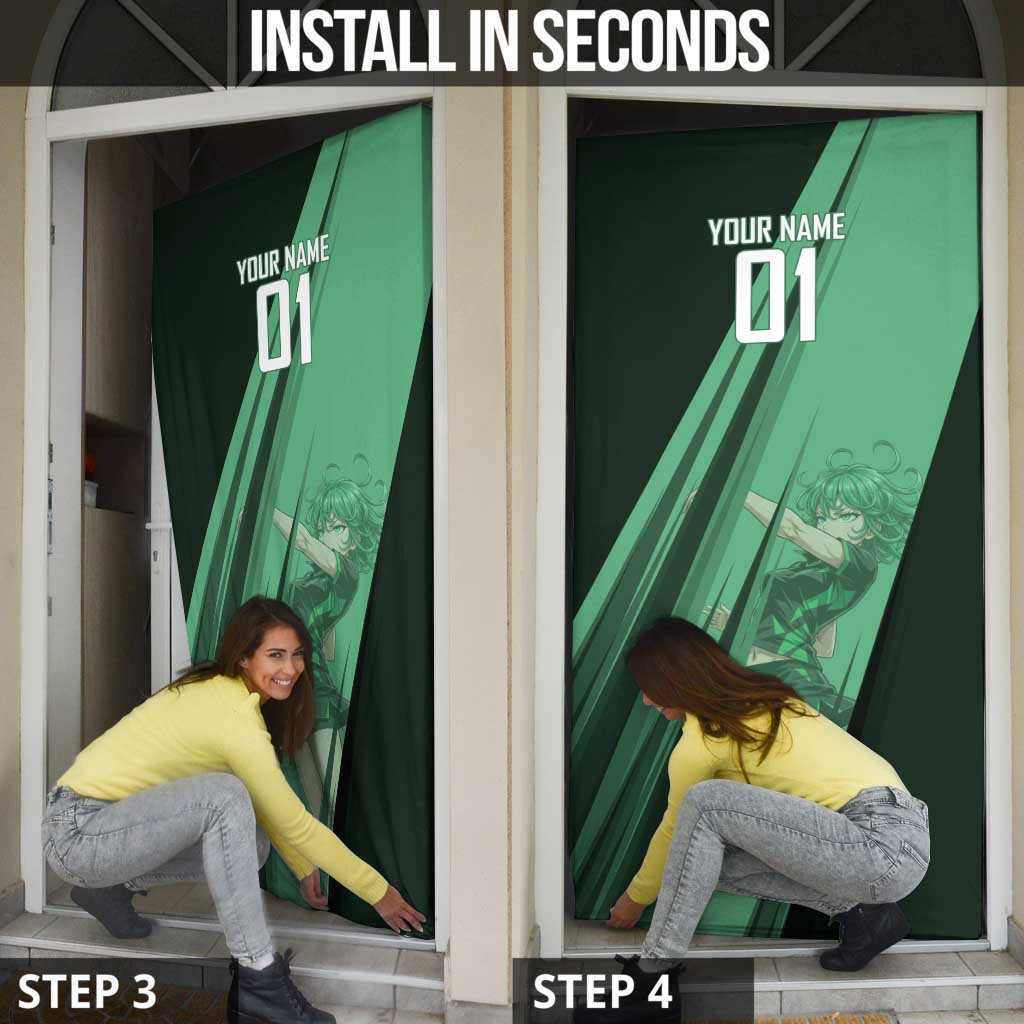 Personalized Tatsumaki Volleyball Design Door Cover with Green Athletic Theme and Energetic Action Pose
