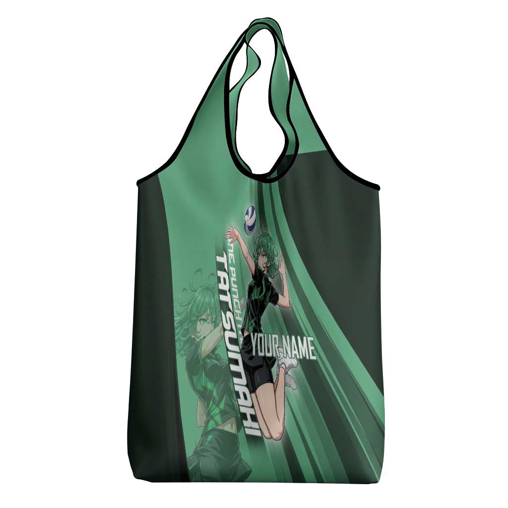 Personalized Tatsumaki Volleyball Design Grocery Bag with Green Athletic Theme and Energetic Action Pose