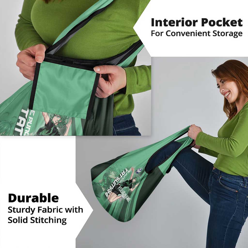 Personalized Tatsumaki Volleyball Design Grocery Bag with Green Athletic Theme and Energetic Action Pose