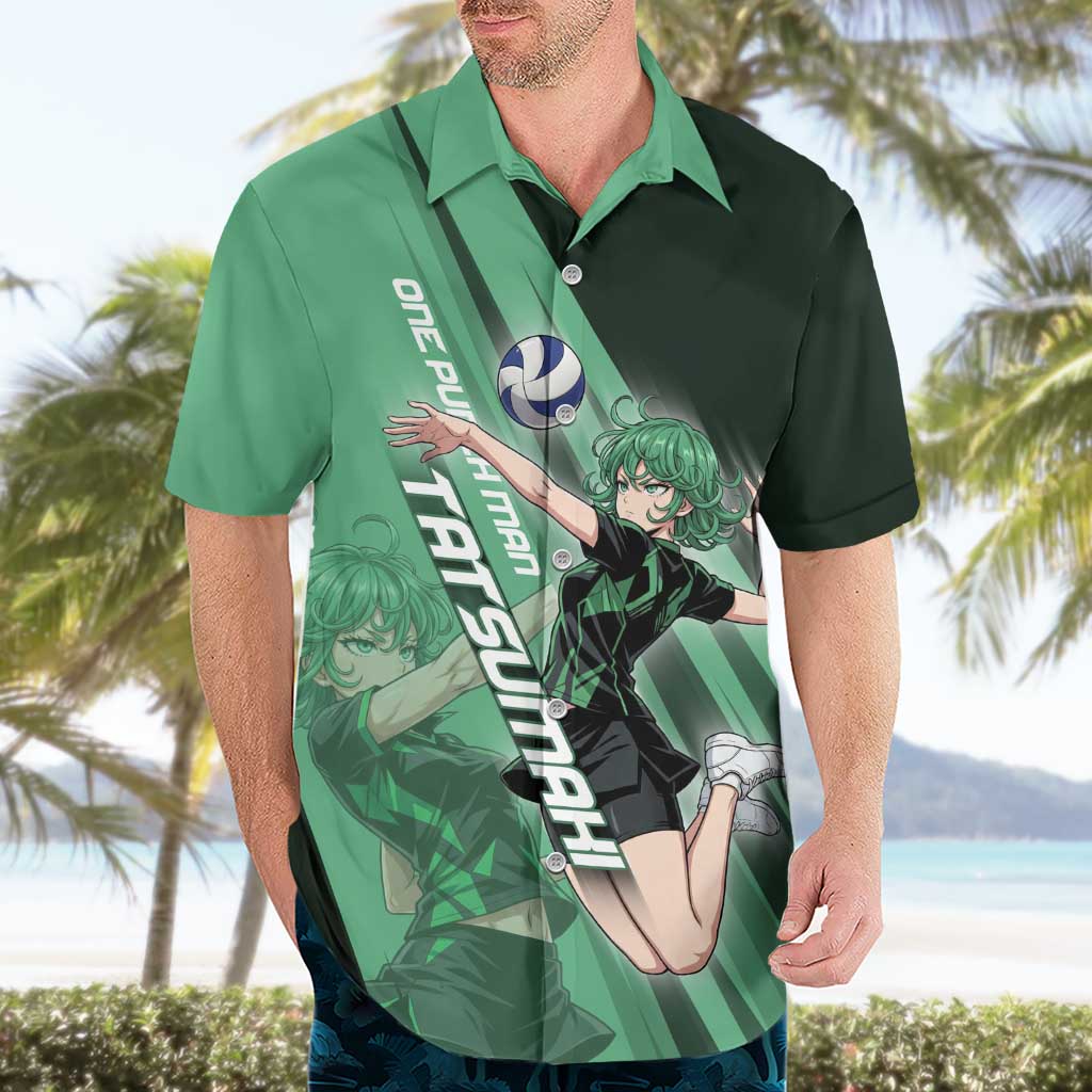 Personalized Tatsumaki Volleyball Design Hawaiian Shirt with Green Athletic Theme and Energetic Action Pose