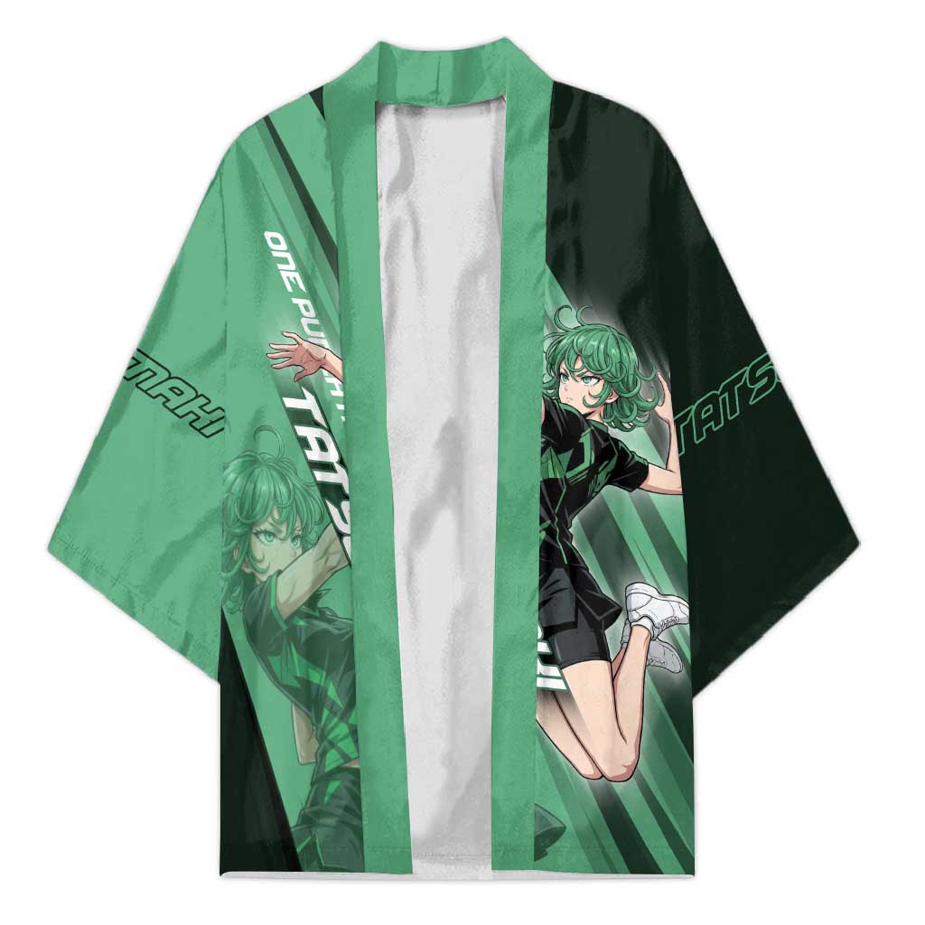 Personalized Tatsumaki Volleyball Design Kimono with Green Athletic Theme and Energetic Action Pose