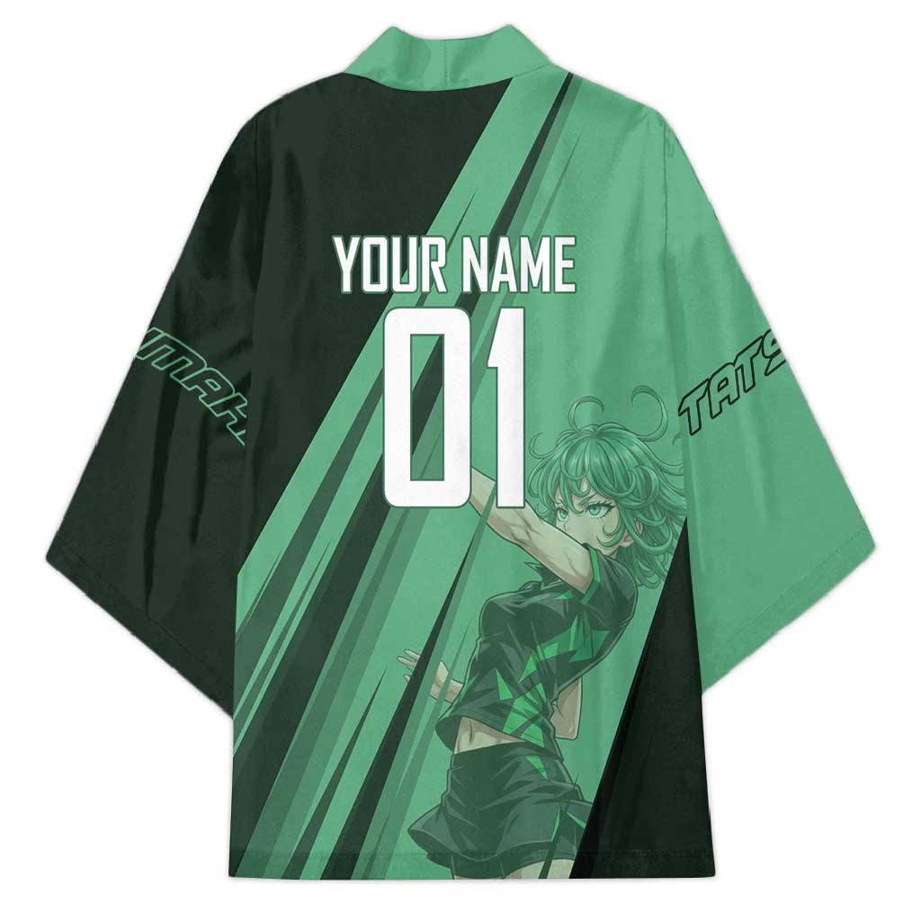 Personalized Tatsumaki Volleyball Design Kimono with Green Athletic Theme and Energetic Action Pose
