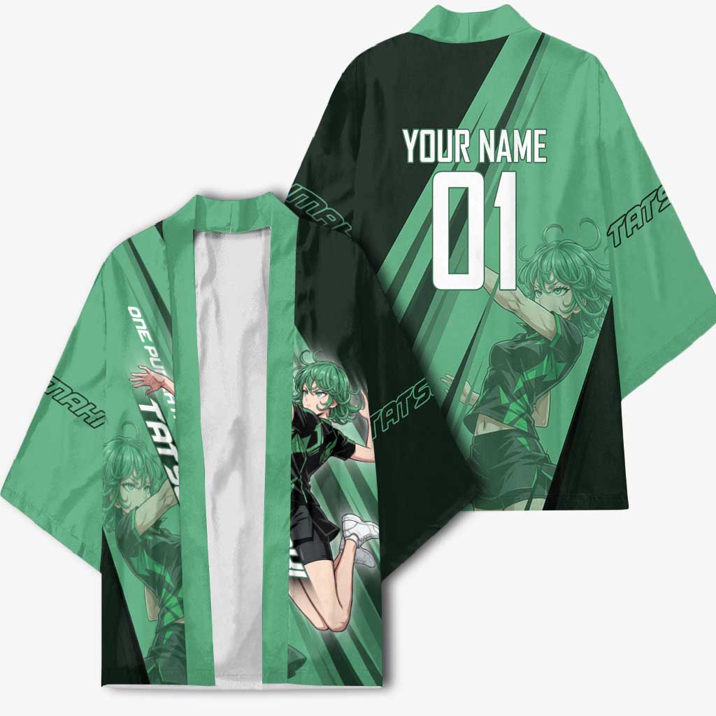 Personalized Tatsumaki Volleyball Design Kimono with Green Athletic Theme and Energetic Action Pose