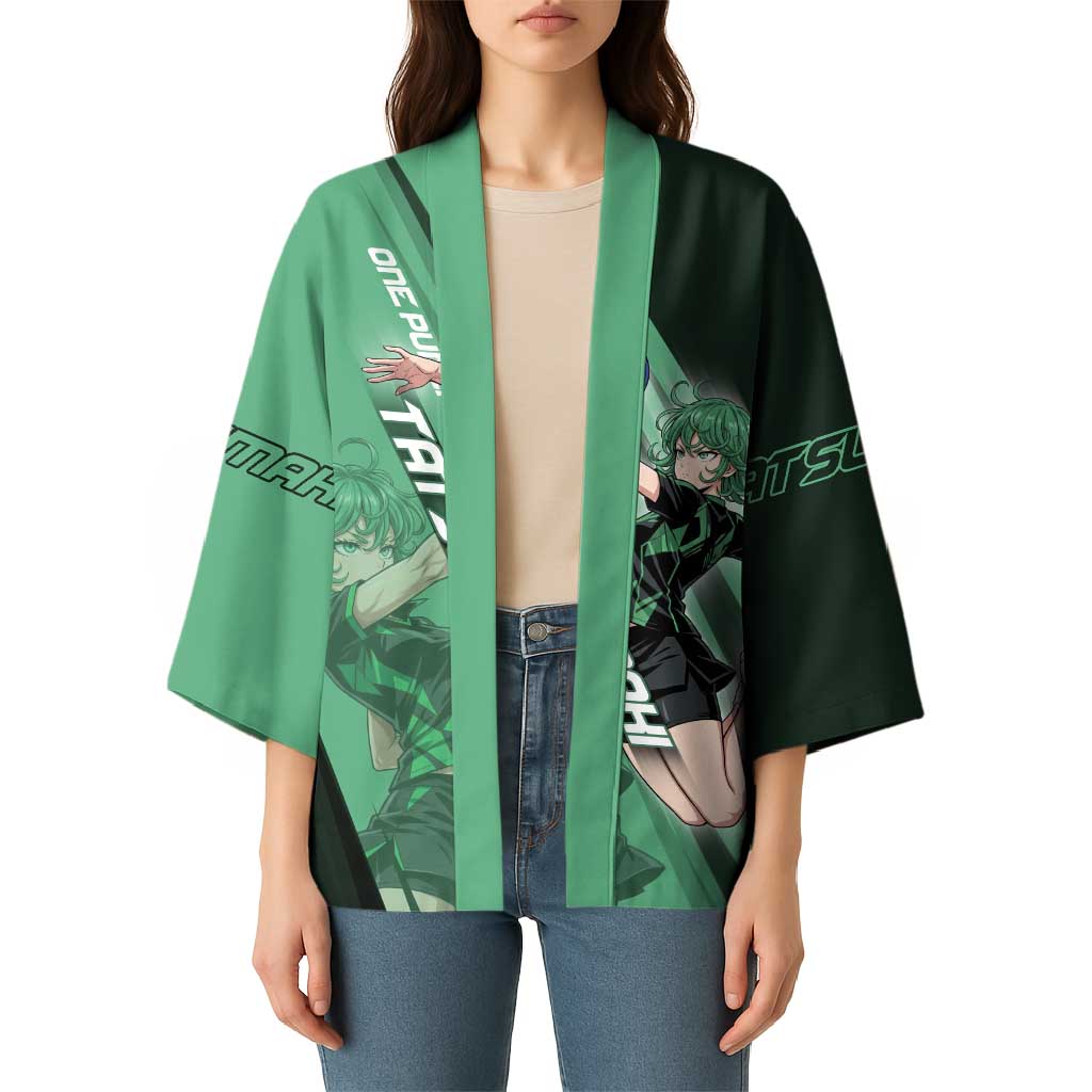 Personalized Tatsumaki Volleyball Design Kimono with Green Athletic Theme and Energetic Action Pose