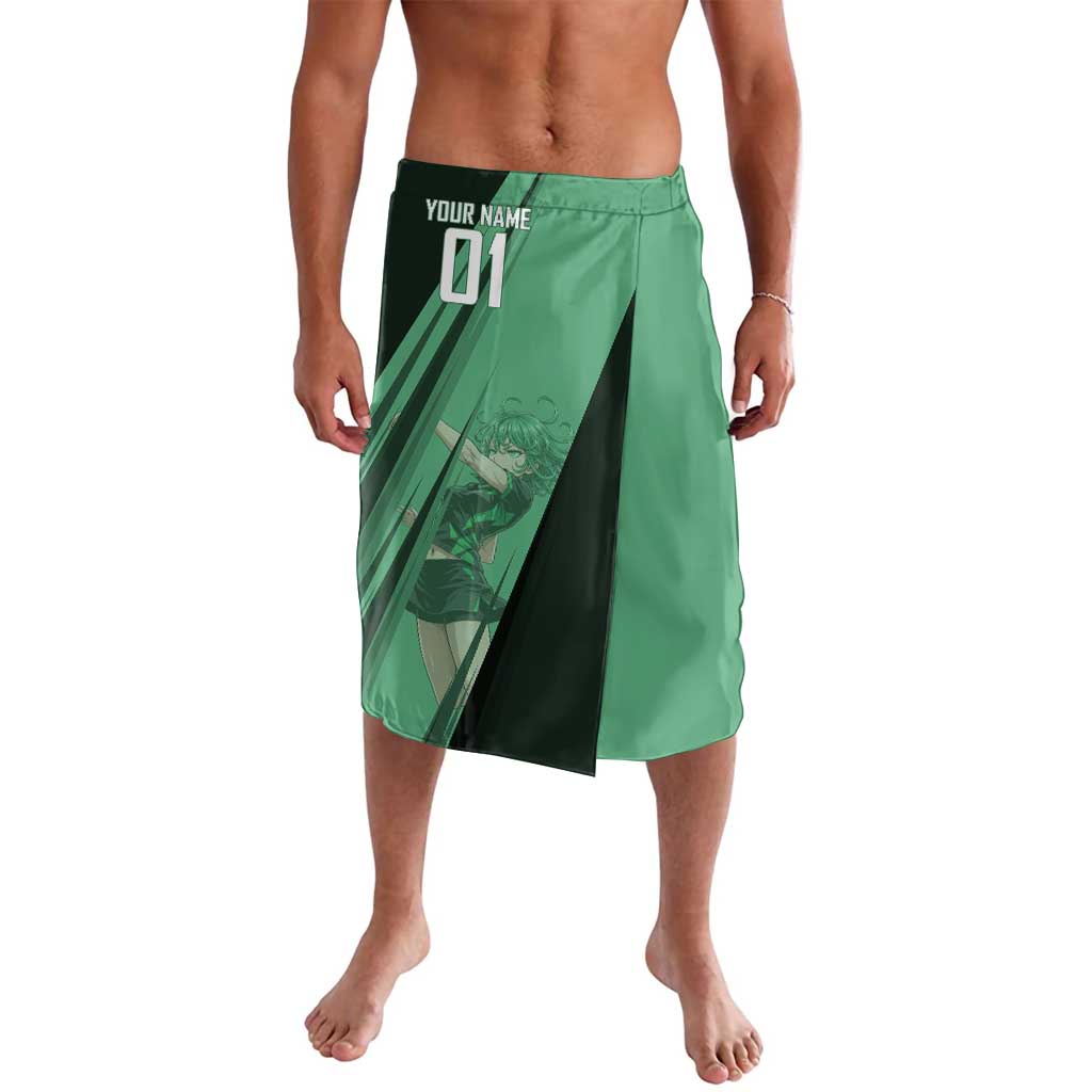 Personalized Tatsumaki Volleyball Design Lavalava with Green Athletic Theme and Energetic Action Pose
