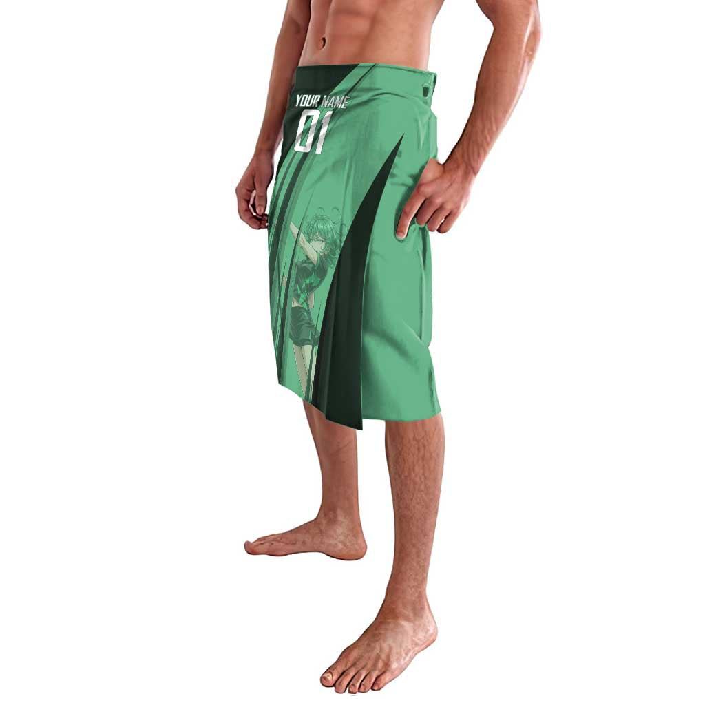 Personalized Tatsumaki Volleyball Design Lavalava with Green Athletic Theme and Energetic Action Pose