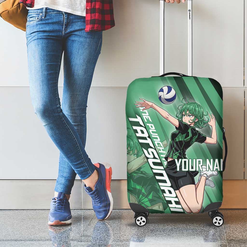 Personalized Tatsumaki Volleyball Design Luggage Cover with Green Athletic Theme and Energetic Action Pose